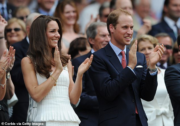 Catherine's charm bracelet (seen here watching Wimbledon with William in 2011) was a wedding gift from Camilla - on one side is the letter C for Catherine with a crown and the other side is a C for Camilla with a crown