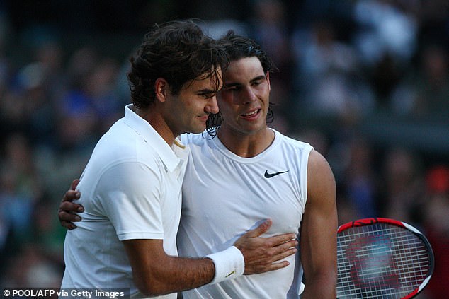 Nadal and Federer embrace at the end of the incredible 2008 Wimbledon final