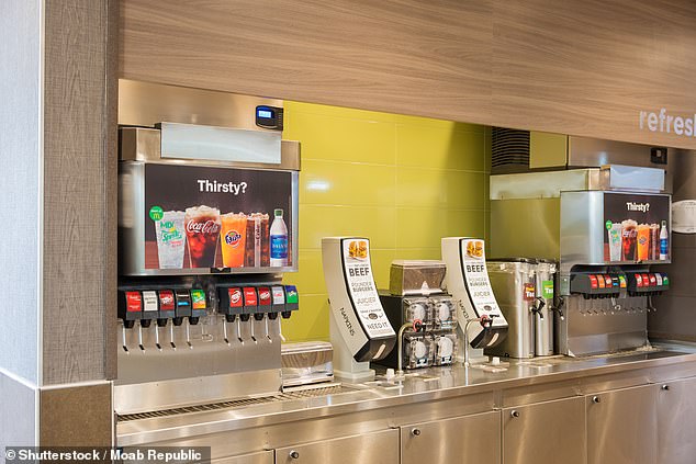 In May, McDonald's announced it is moving away from offering self-serve beverage stations, with the goal of eliminating them completely by 2032 (Photo: A beverage station at a restaurant in San Antonio, Texas)