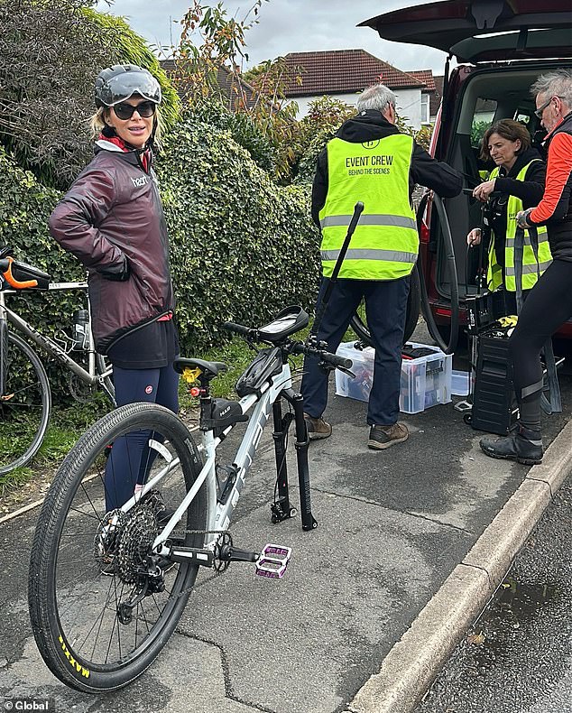 When the Heart FM Breakfast hostess reached Surrey, she was forced to give up cycling after suffering two flat tyres