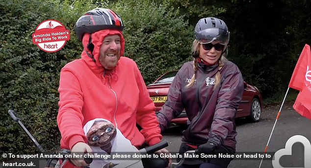 Leigh Francis hilariously surprised Amanda on day four of her mammoth cycling challenge on Thursday