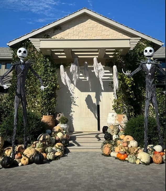 This is in stark contrast to her older half-sister Khloe Kardashian's decorations at her mega-mansion in Hidden Hills, California, which had a Jack Skellington theme from the 1993 film The Nightmare Before Christmas.