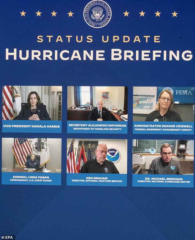 During a briefing on Hurricane Milton, President Joe Biden forgot to call on Vice President Kamala Harris (above left) during a call with federal officials