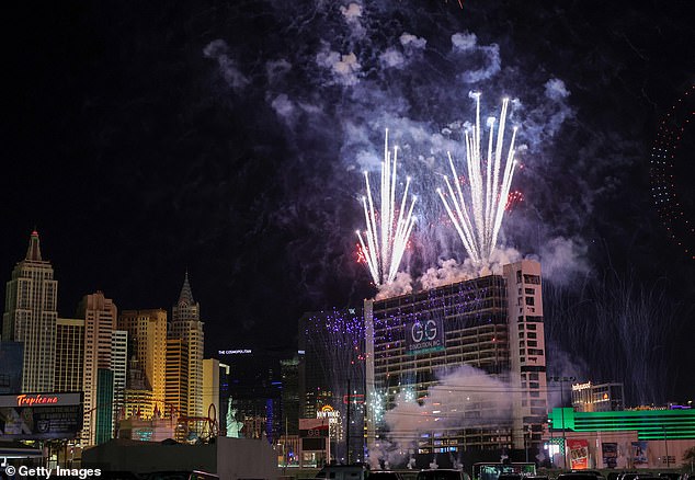 The fireworks before the implosion of the Tropicana Las Vegas on October 9, 2024