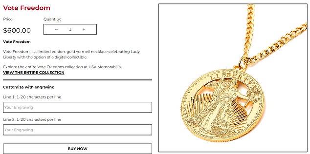 The gold vermeil 'Vote Freedom' necklace retails on Melania's personal website for $600