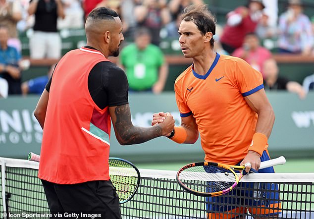 Nick Kyrgios and Rafael Nadal have had differences for more than a decade (photo, at Indian Wells in 2022)