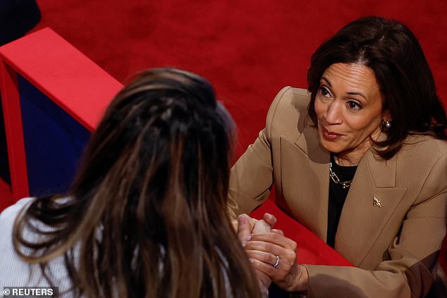 Harris speaks with Ivett Castillo after her Las Vegas town hall taping