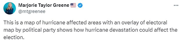 Georgia Republican Congresswoman Marjorie Taylor Greene has been criticized by colleagues for amplifying claims that the hurricanes could have been prevented