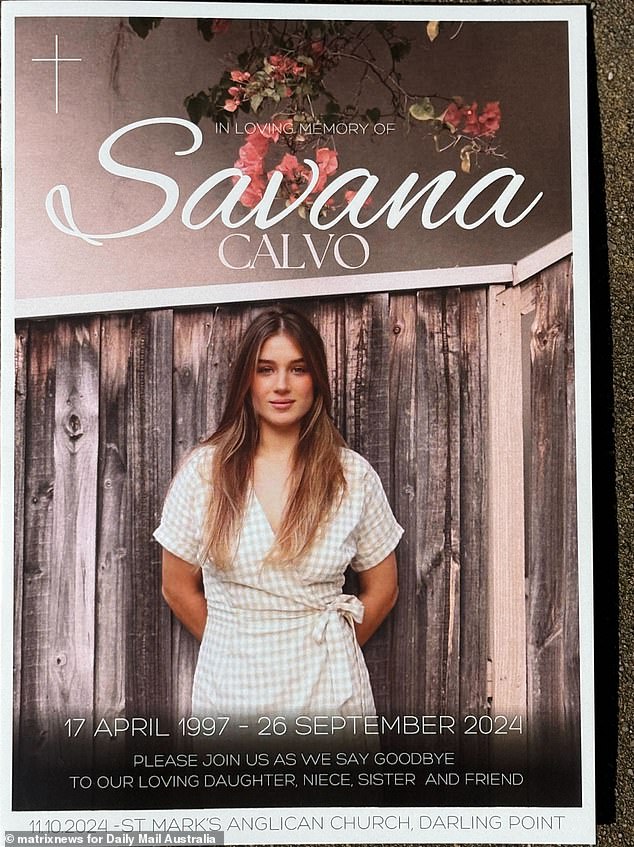 The cover of the funeral service for Savana Calvo