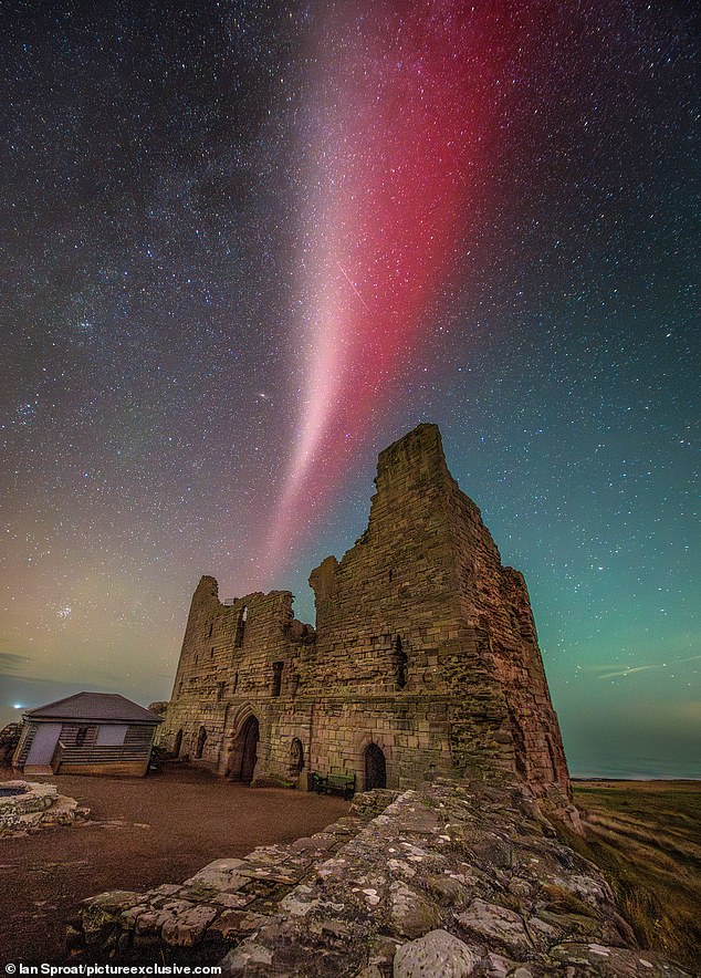 A close-up of the Steve above Dunstanburgh Castle in Northumberland on Monday evening