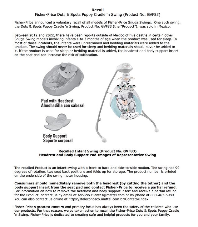 1728633441 227 Fisher Price recalls 2 million baby swings for suffocation risk after