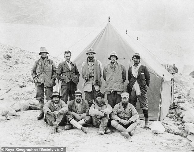 Irvine (top left) and Mallory (top row, second from left) are pictured with the other members of the 1924 Everest expedition