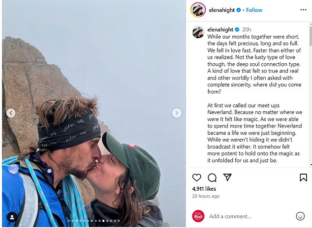 Olympic snowboarder Elena Hight shared a tribute on Instagram with photos of the couple kissing