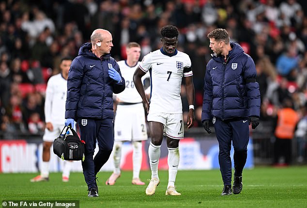 Saka limped off awkwardly during England's 2-1 defeat to Greece at Wembley