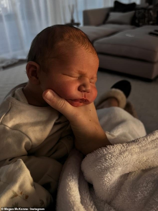 Alongside the photos, Megan told her followers about her breastfeeding experience, saying it was 'beautiful' and 'painful'