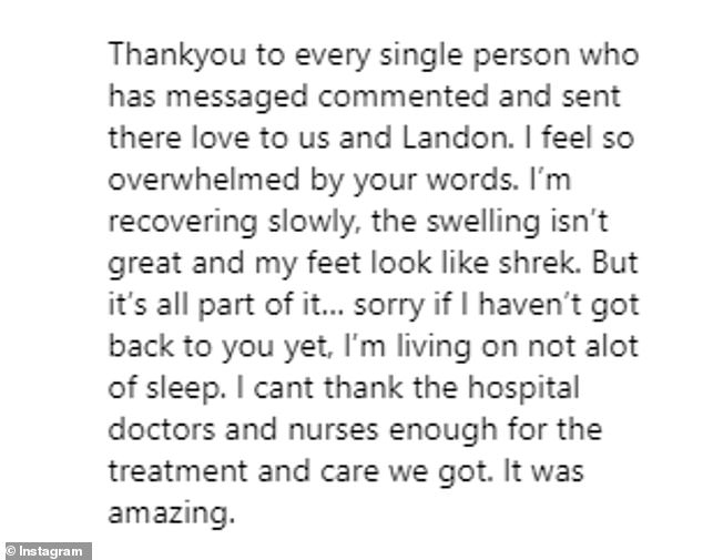 She wrote, “Thank you to everyone who messaged, commented and sent love to us and Landon. I feel so overwhelmed by your words.”