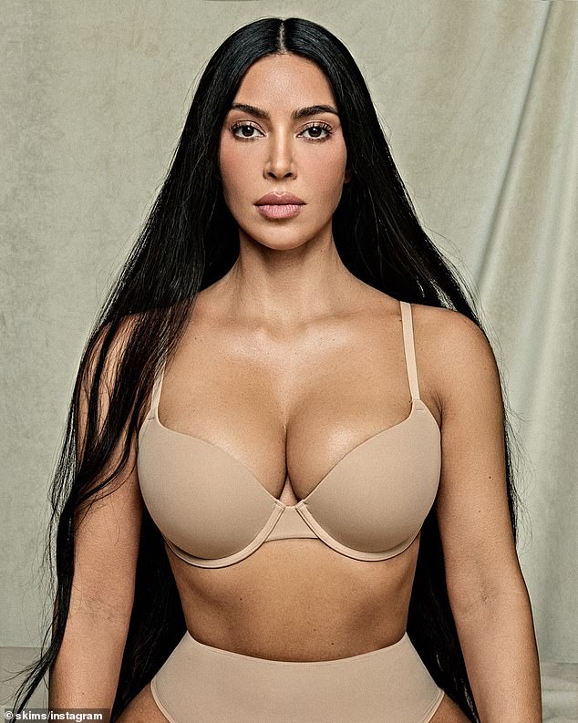 Here Kim is seen modeling a more traditional bra from SKIMS