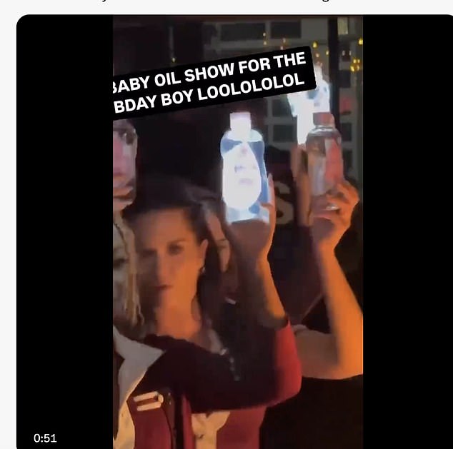 At the party, the servers carried bottles of baby oil with flashing lights in them