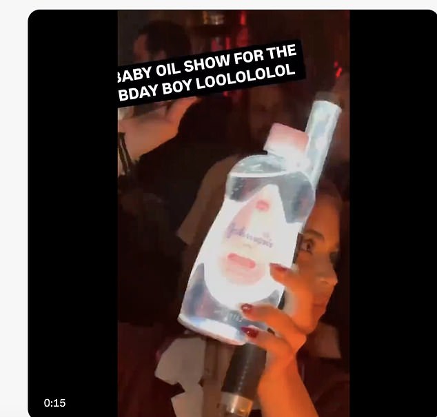 The bottles were an obvious and tasteless reference to the thousand bottles of baby oil allegedly found in Diddy's home when he was arrested on sex trafficking charges.