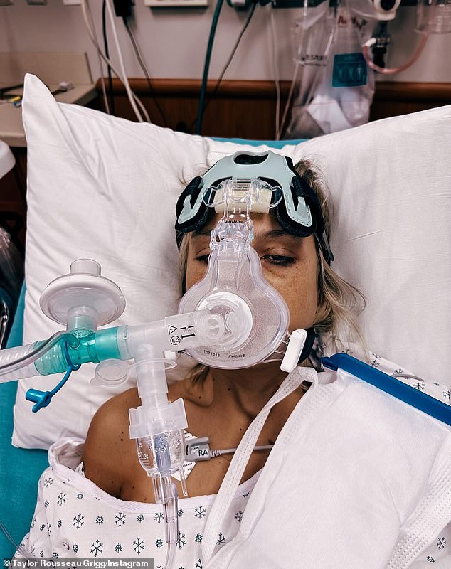 Grigg is pictured on March 16 when she had to be hospitalized and put on a ventilator