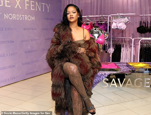 Rihanna struck several poses as she arrived at the preview event at Nordstrom in Westfield Century City