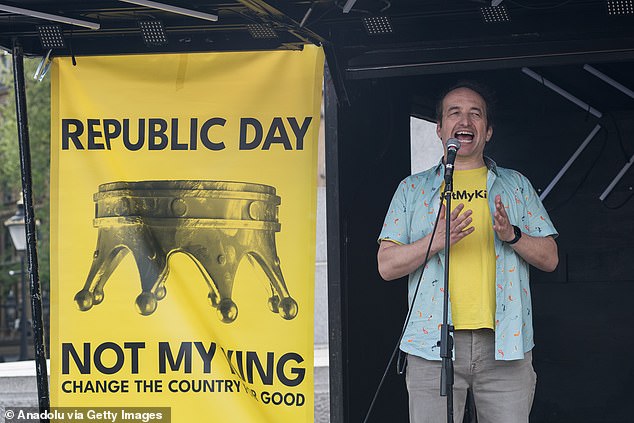 Republic CEO Graham Smith speaks at a rally against the monarchy during the first anniversary weekend of King Charles III's coronation