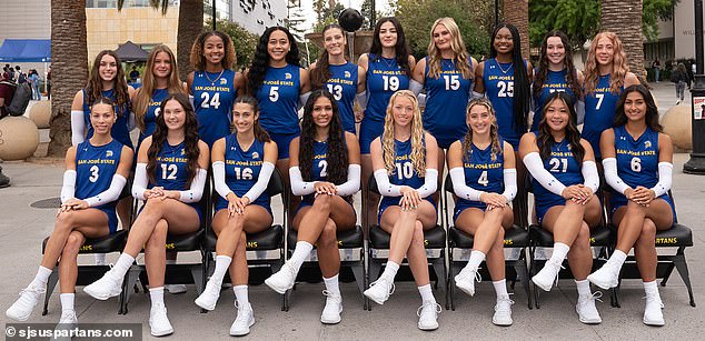 Fleming (below left) is pictured with her teammates from San Jose State University