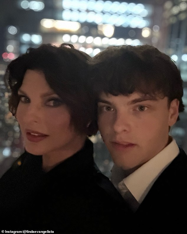 In another snap, Linda and her son stopped for a selfie together with the skyline of a nearby city in the background