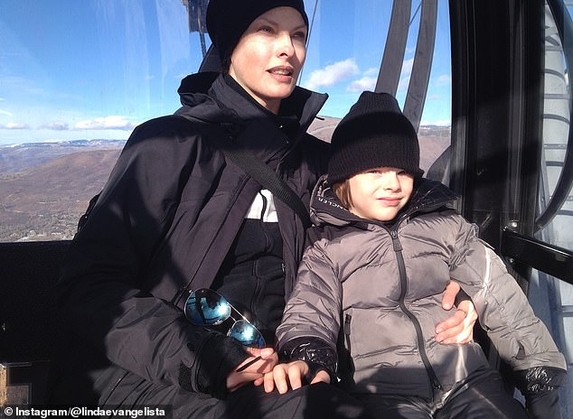 The mother-son duo were also seen on a ski trip as they bundled up in warm clothes and jackets for a fun outing in the mountains