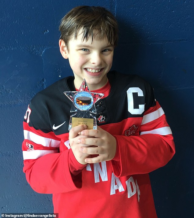 Linda also proudly showed off some of her son's achievements, including a trophy awarded to him while he was part of what appeared to be a hockey team.