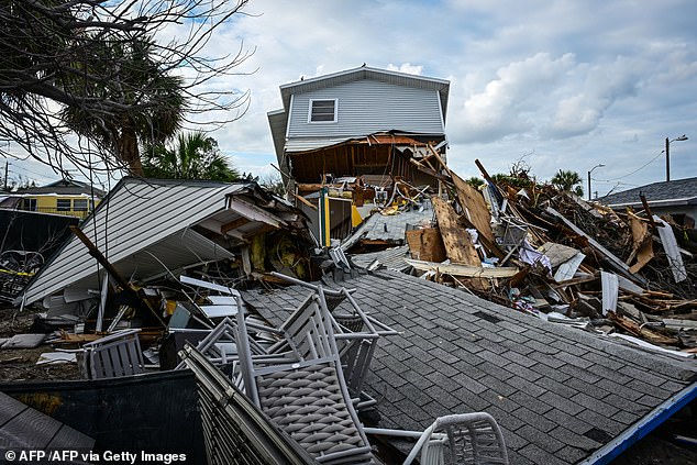 A destroyed home in the aftermath of Hurricane Milton in St. Pete Beach, Florida on October 11