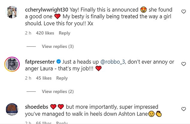 Laura's friends and fans responded to the comments, wishing her the best in her new relationship