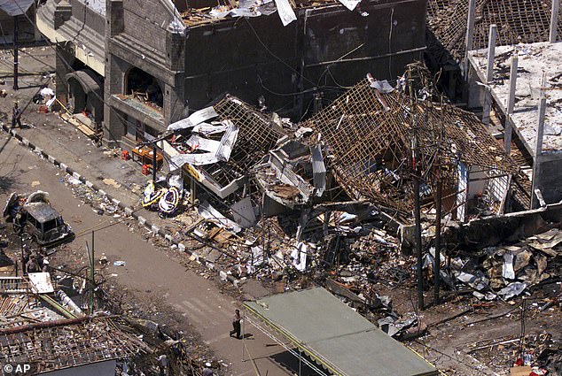 Ms Le Grand was seriously injured in the horrific 2002 Bali bombings, a series of terrorist attacks that killed 202 people, including 88 Australians (pictured of the aftermath in Kuta).