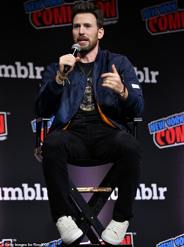 Chris Evans is pictured at the October 2023 New York Comic Con at the Javits Center