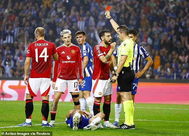 In his last European appearance for Man United, Fernandes was sent off against Porto last week