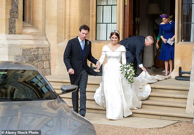 The bride and groom leave Windsor Castle and head to Royal Lodge for their evening reception