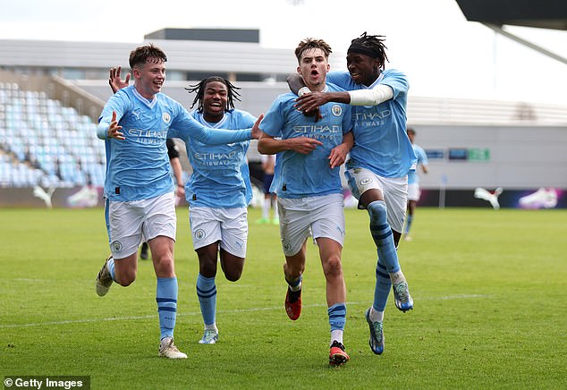 Wright (second from right) is in good form for Manchester City's Under 21 team