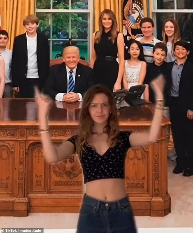 To support her claim that she visited the White House with Trump, she showed off a photo of her and her classmates standing next to GOP nominee Donald Trump and Melania at the White House.