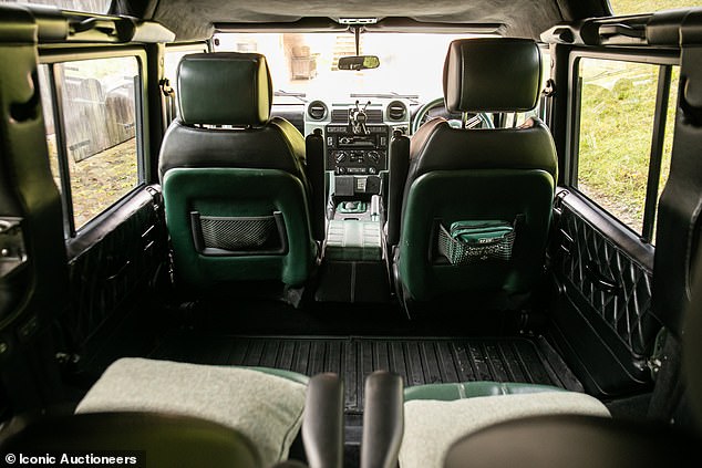 The rear seat is moved back for a limousine-like experience. The seats and door carriages are upholstered in Lincoln Green and black quilted leather, while the entire interior is fully soundproofed, carpeted and Alcantara finished