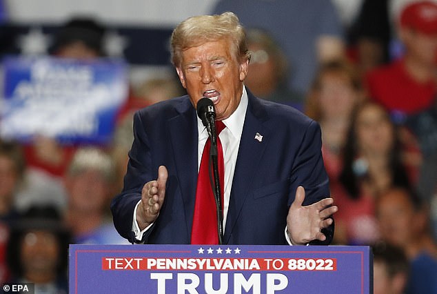 Trump looks much more at home on stage at a rally in Erie, Pennsylvania, earlier on September 29, before railing against donors at a fundraiser