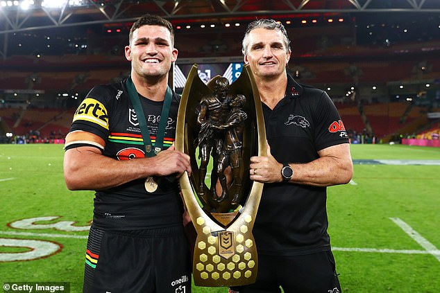 Cleary (pictured after winning the NRL decider) revealed he hasn't spoken to Phil Gould since 2019