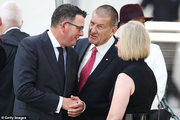 Mr Kennett later apologized but said there were constant interruptions as he spoke (Photo: Mr Kennett with then Premier Daniel Andrews in 2018)