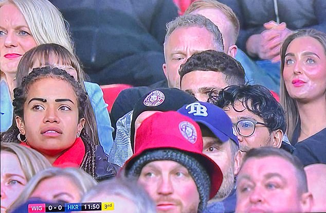 Cleary has traveled to Britain to spend time with his girlfriend Mary Fowler and Sky Sports turned to the crowd to show the pair in the stands - although the top of Cleary's head was just visible