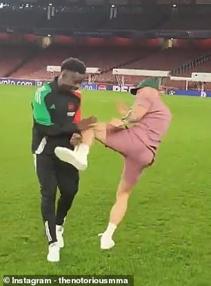 The former UFC champion shared a video of himself playfully sparring with Bukayo Saka