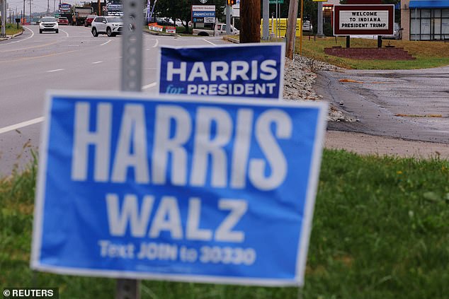 Harris/Walz signs in Indiana, Pennsylvania, ahead of a Trump visit last month