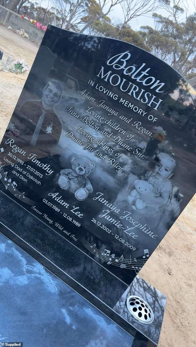 A grave in Gnowangerup Cemetery for three members of the family: Adam, who died of cot death in 1989, Janaya who died in a car accident exactly twenty years later, and Regan, who took his own life in 2013