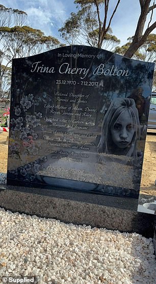 The grave of Riley's mother Trina, who died of leukemia just before Christmas 2017