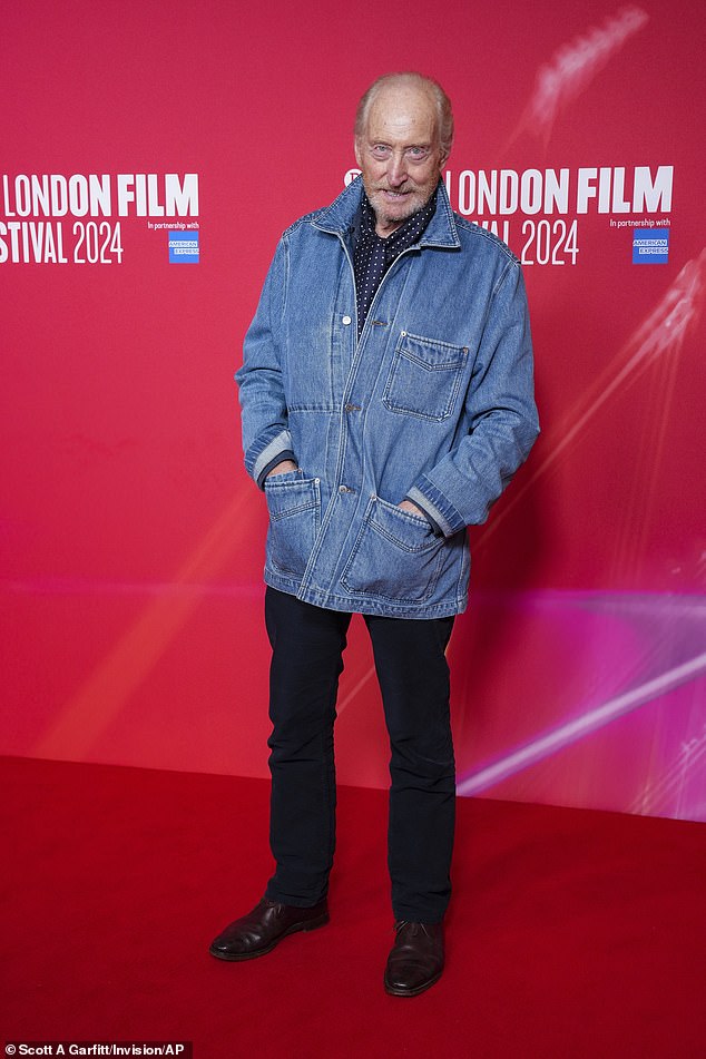 Charles Dance cut a casual figure in a denim jacket paired with black jeans