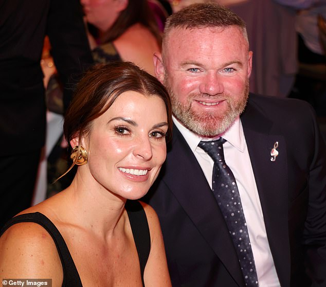 Coleen is pictured here with her husband Wayne, former England and Manchester United striker, at Nordoff Robbins' Legends of Football event in London on Monday