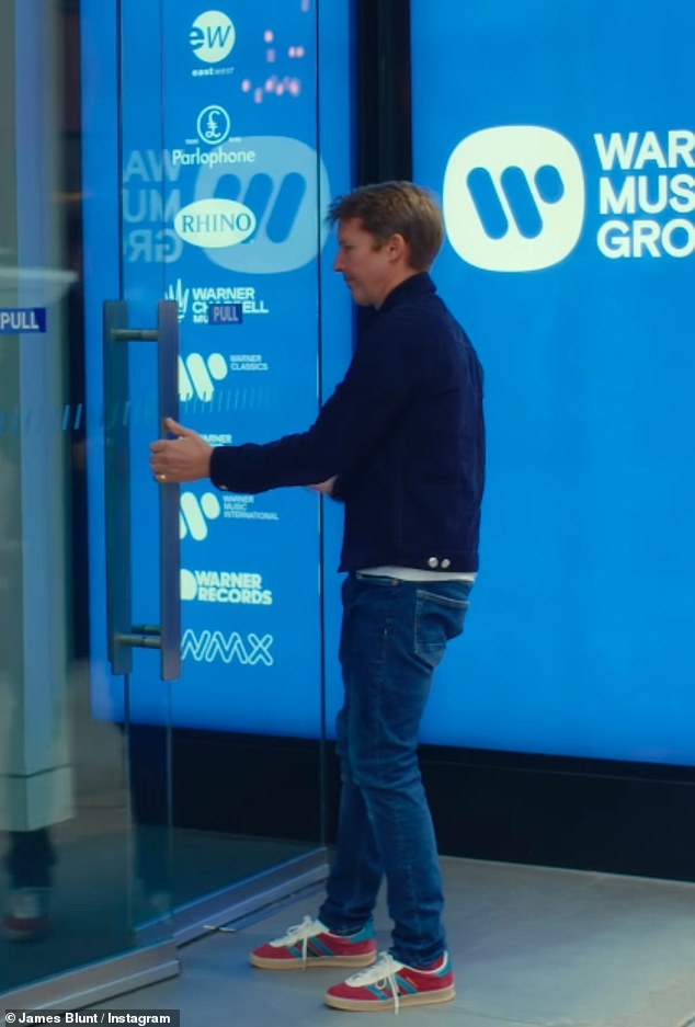 The reveal took place in the sketch video which showed him attempting to enter a Warner Music Group building but was stopped by the front desk as they would not accept his name as 'James Blunt'.